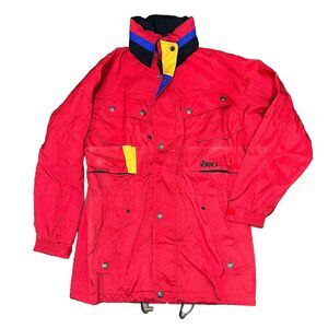 VINTAGE Nordica Jacket Women’s Size 16 Red Parka Anorak Skiing Stowaway Hood 90s